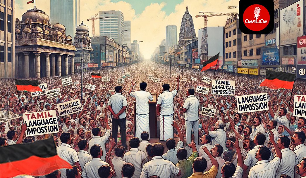 மத்திய அரசின் கட்டாய மொழிதிணிப்புக்கு எதிரான கண்டன ஆர்ப்பாட்டம் -தலைவர்கள் காரசார பேச்சு