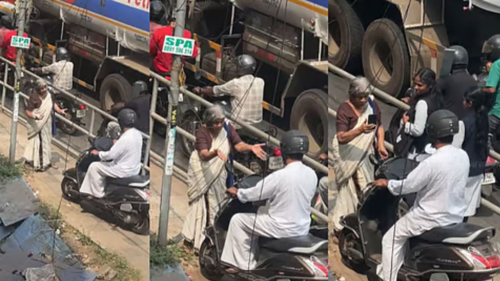 “இங்க வண்டி ஓட்டாதே.. வண்டிய எடு பின்னாடி!” – அத்துமீறிய வாகனத்தை மிரள வைத்த கேரளா பாட்டி! வைரல் வீடியோ!