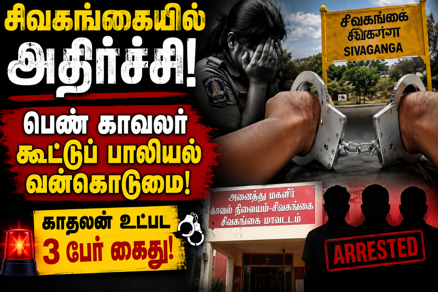 சிவகங்கையில் அதிர்ச்சி: பெண் காவலர் கூட்டுப் பாலியல் வன்கொடுமை – காதலன் உட்பட 3 பேர் கைது!