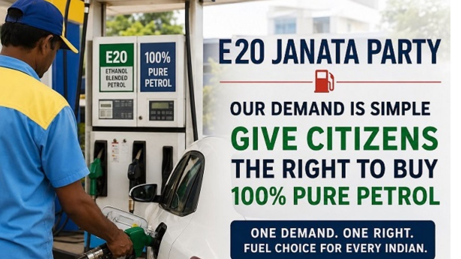 CJP பாணியில் உருவானது ‘E20 Janta Party’! 100% தூய்மையான பெட்ரோல் வழங்க வலியுறுத்தல்! நிதின் கட்கரி ராஜினாமா செய்யக் கோரி பிரசாரம்!